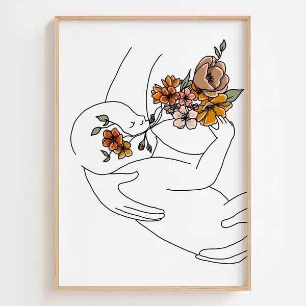 Floral Breastfeeding Art Print, Midwife Doula Decor