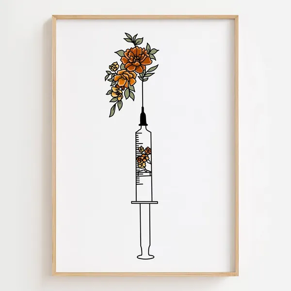 Floral Syringe Art Print, Nurse Decor