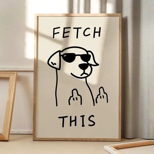 Fetch This Dog Art Poster, Retro Funny Decor