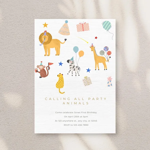 Safari Birthday Invitation Jungle Animals Wild One Party
