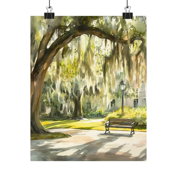 Savannah Georgia Watercolor Park Scene Art Print