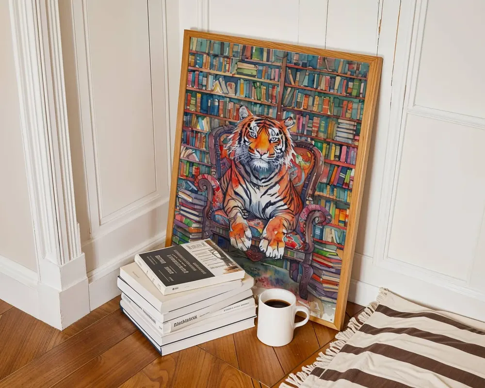Library Wall Art, Funny Animal Watercolor Poster - Image 3