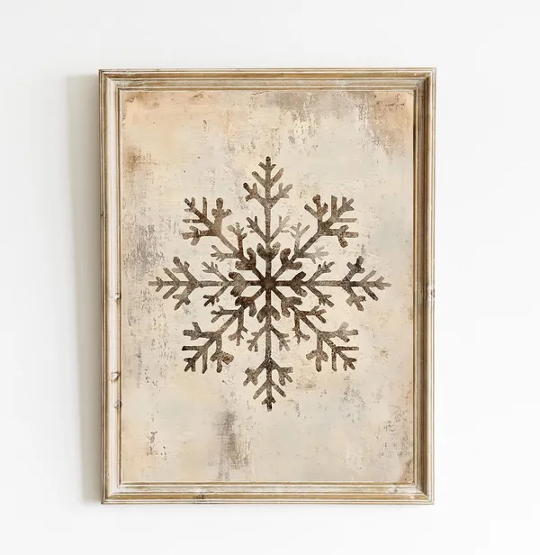 Rustic Snowflake Vintage Winter Art Print