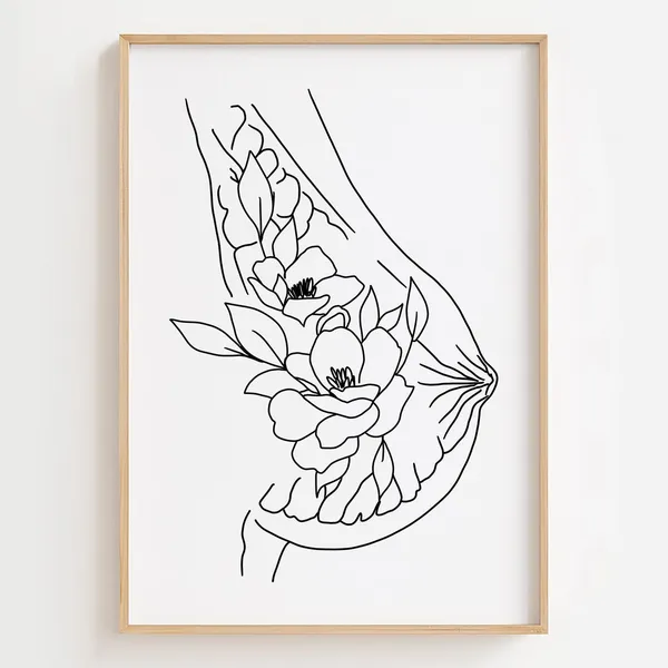 Floral Breast Anatomy Art Print, Botanical Study