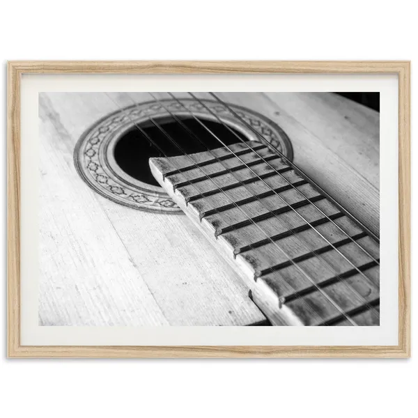 Vintage Guitar Wall Art Print, Black And White