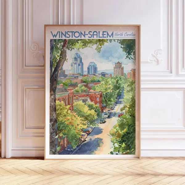 Winston-Salem Watercolor Travel Poster, North Carolina