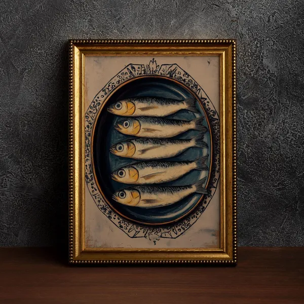 Sardine Painting, Vintage Nautical Still Life Art Print
