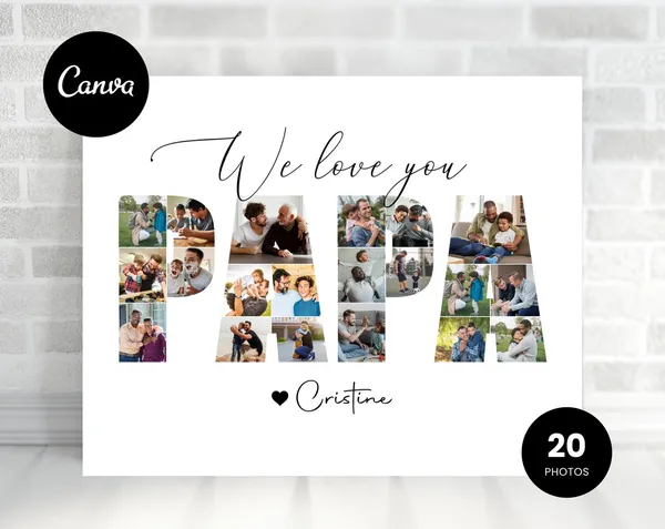 Papa Photo Collage Art Print, Best Dad Gift