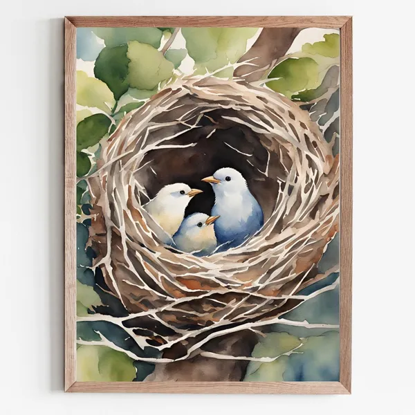 Bird Nest Painting Spring Birds Watercolor Art Print