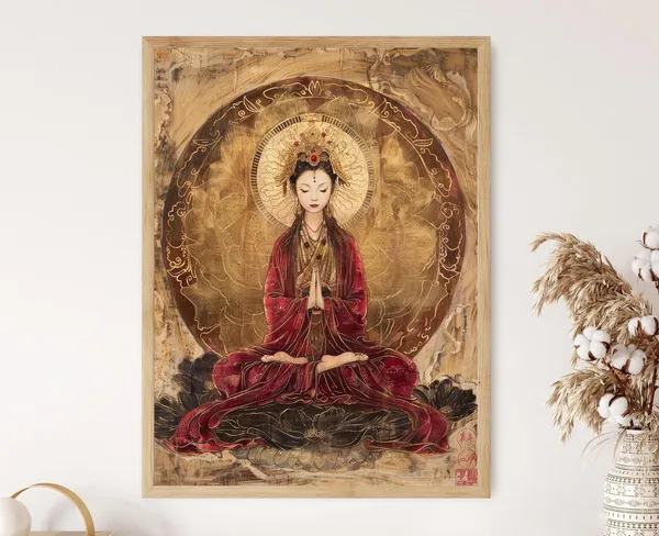 Blessed Guanyin Illustration, Zen Wall Art Print