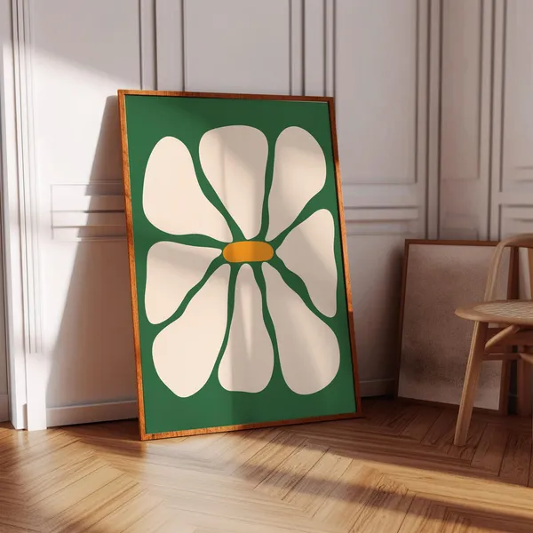 70s Retro Daisy Poster, Abstract Floral Art Print