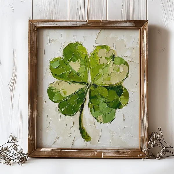 Four Leaf Clover Oil Painting, St Patricks Day Art Print