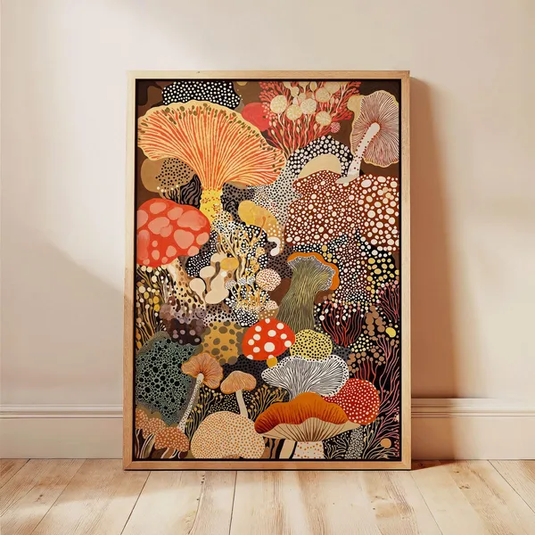 Mushroom Botanical Art Print, Modern Earth Tones
