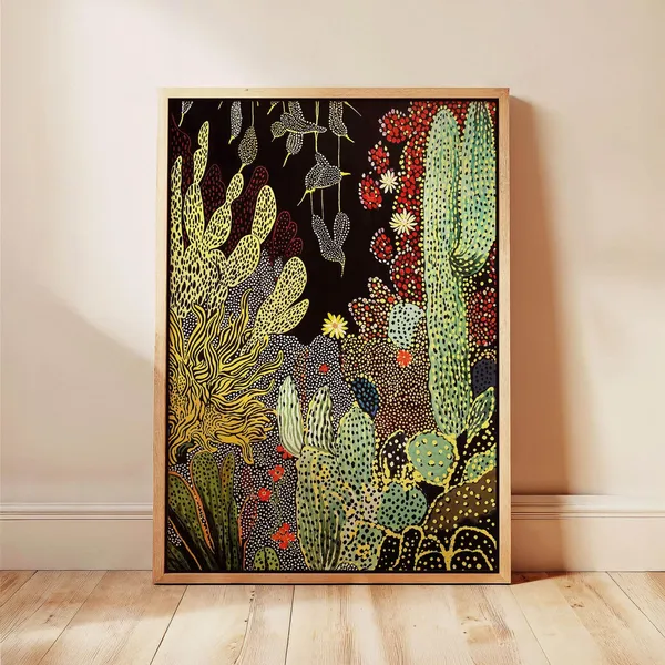 Cactus Botanical Print, Southwest Dotted Pattern