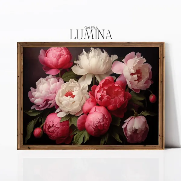 Vintage Peony Oil Painting, Romantic Floral Art Print