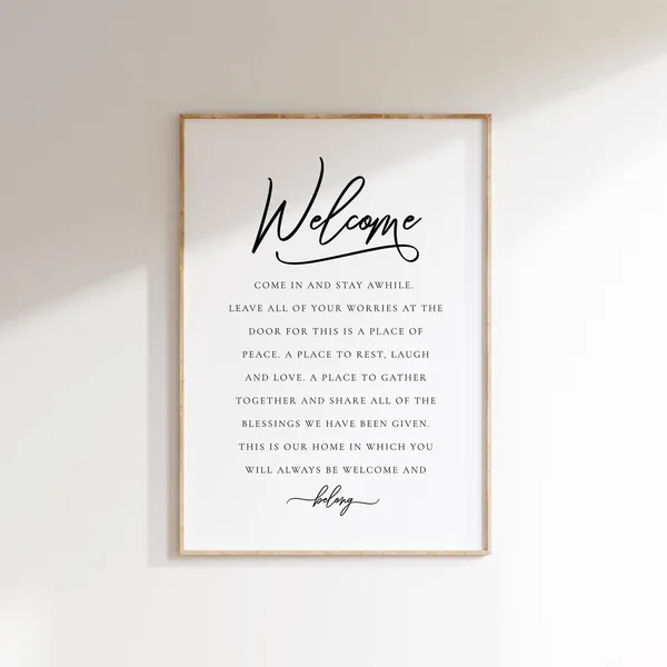 Welcome Come In Stay Awhile Quote Wall Art Print