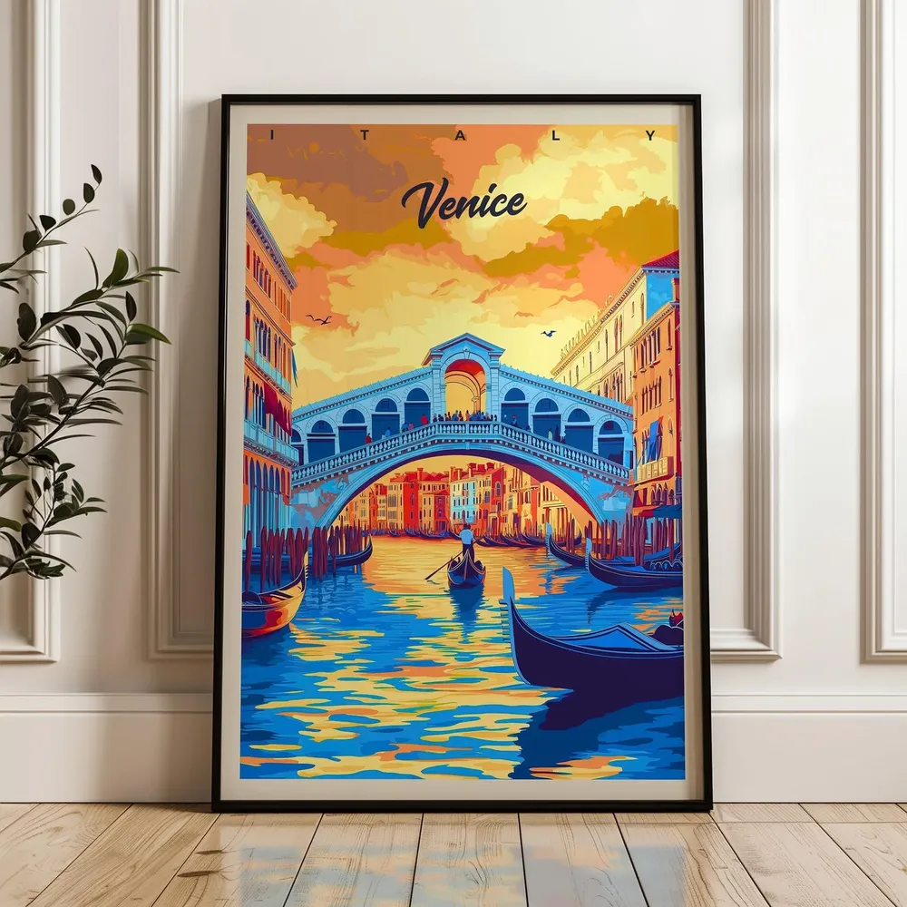 Venice Travel Poster, Italy Gondola Art Print