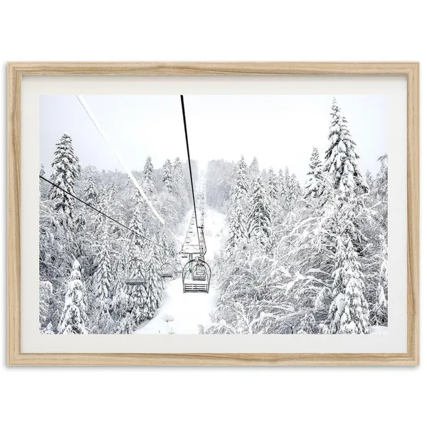 Mountain Ski Lift Black and White Art Print