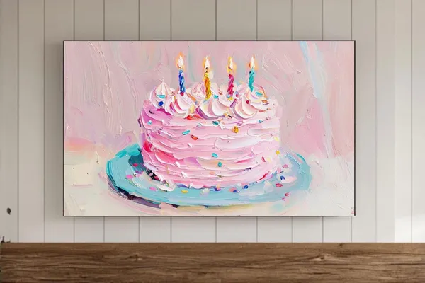 Colorful Birthday Cake Art Print, Pink Textured Bday