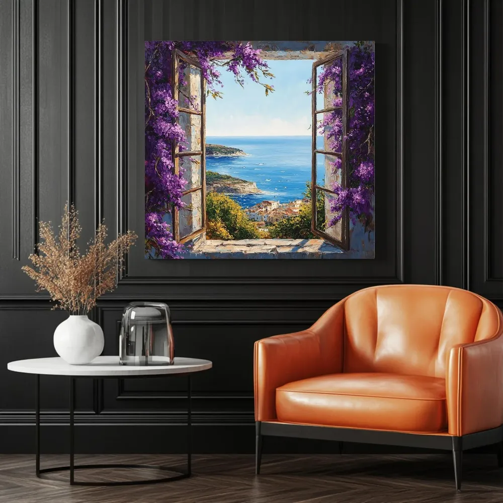 Opened Window Ocean View Vintage Art Print - Image 3