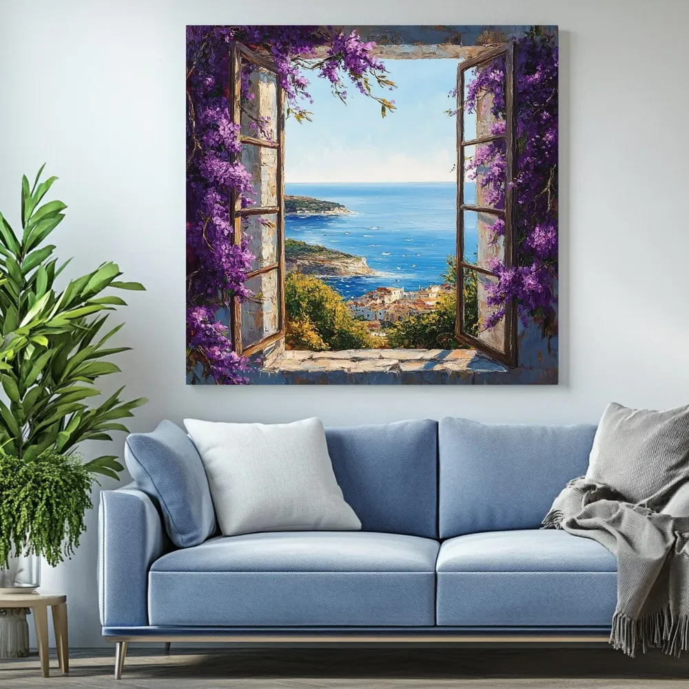 Opened Window Ocean View Vintage Art Print - Image 2