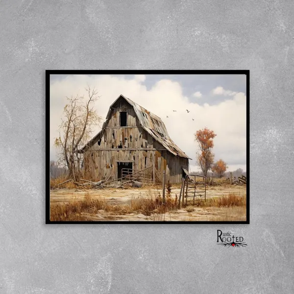 Vintage Barn Country Landscape, Autumn Farm Scene Art Print