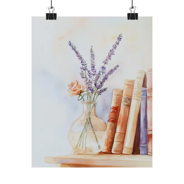 Minimalist Floral Books, Watercolor Art Print