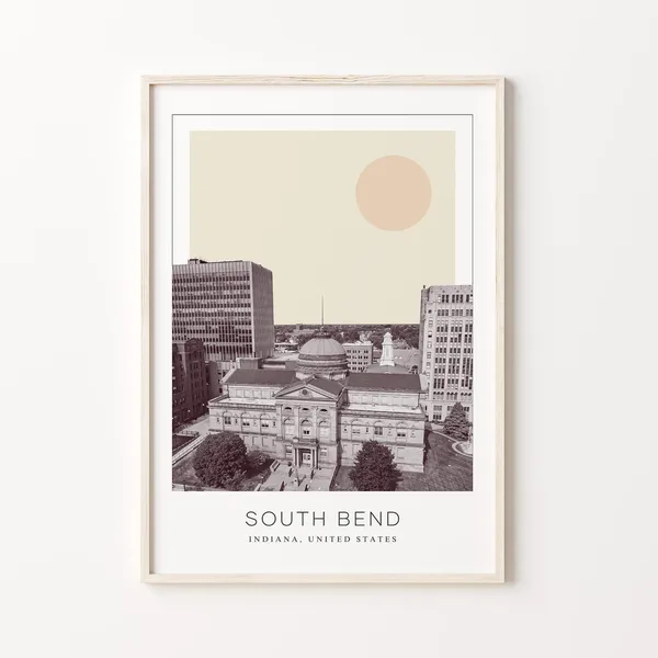 South Bend Minimalist Travel Poster, Indiana USA