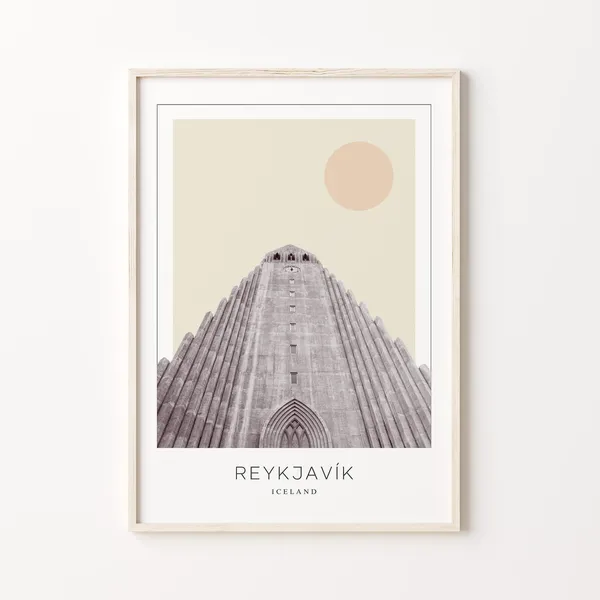 Reykjavk Travel Poster, Minimalistic Iceland Art Print