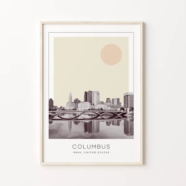 Columbus Travel Poster, Minimalist Ohio Art Print