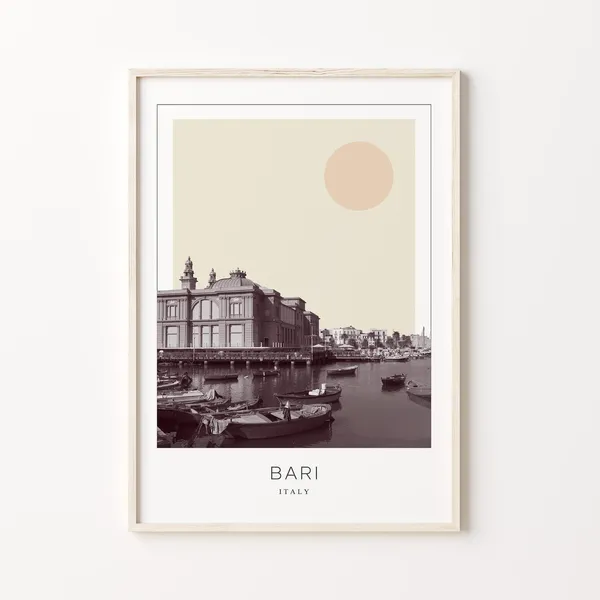 Bari Travel Poster, Minimalist Italy Art Print