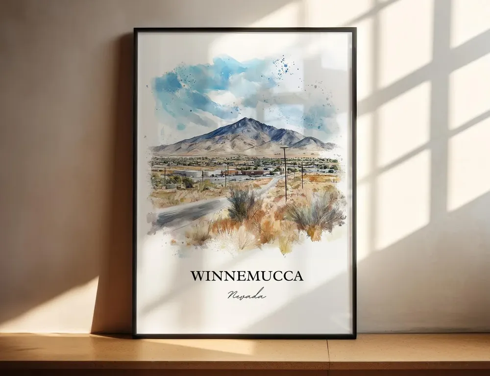 Winnemucca NV Watercolor Travel Poster, Nevada