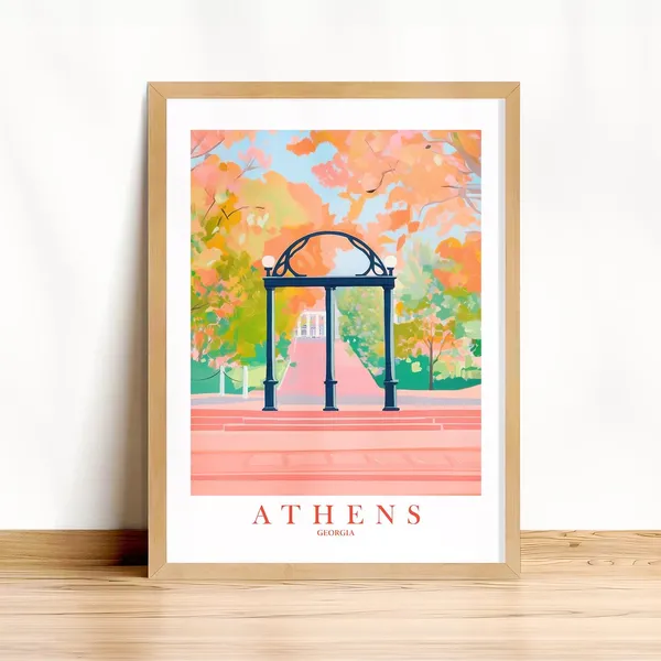 Athens GA Travel Poster, Retro Trendy Landscape