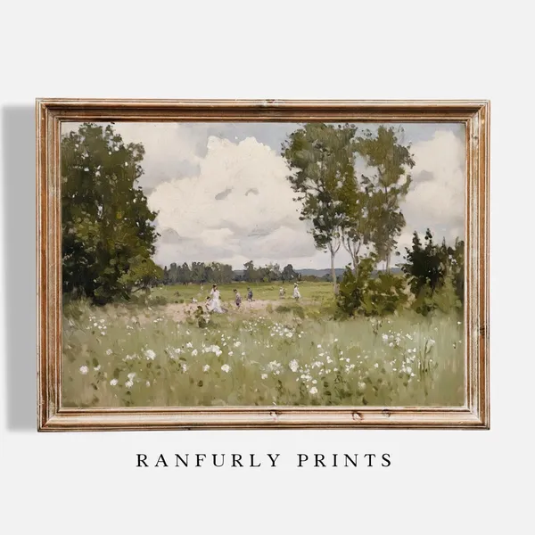 Family Meadow Art Print, Rustic Farmhouse Landscape