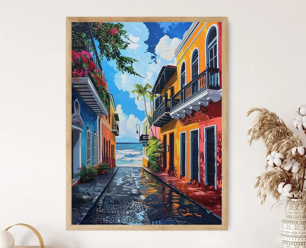Old San Juan Puerto Rico Travel Poster, Island Scene