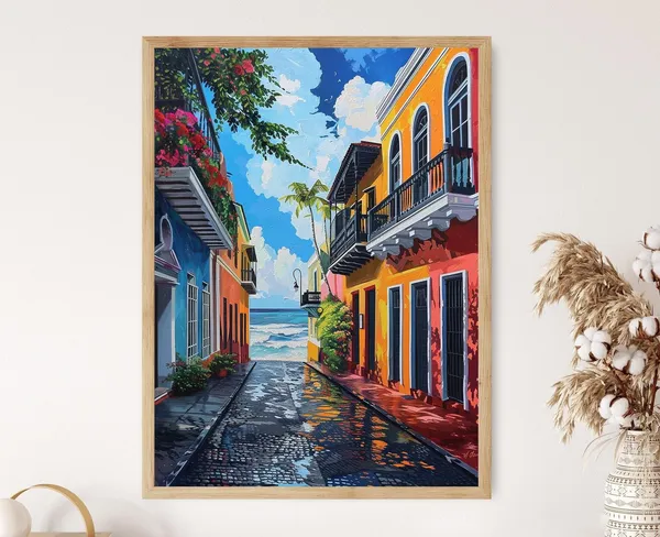 Old San Juan Puerto Rico Travel Poster, Island Scene