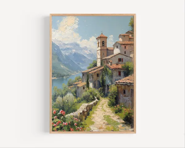 Abruzzo Italy Oil Painting Travel Poster, Countryside