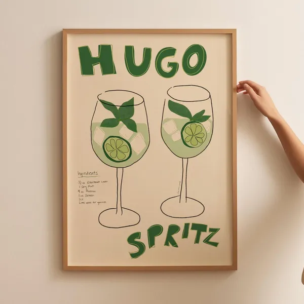 Hugo Spritz Retro Cocktail Art Print, Bar Cart Decor