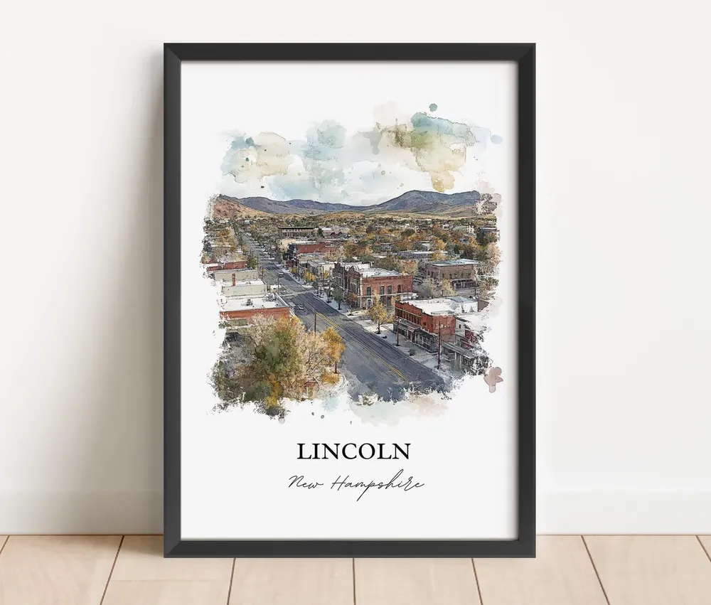 Lincoln NH Watercolor Travel Poster, White Mountains - Image 2