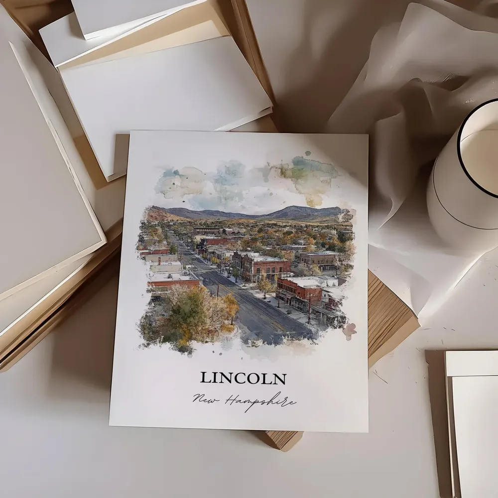 Lincoln NH Watercolor Travel Poster, White Mountains - Image 3