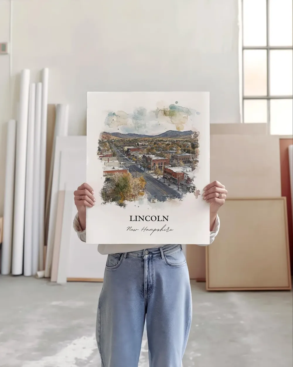 Lincoln NH Watercolor Travel Poster, White Mountains - Image 4