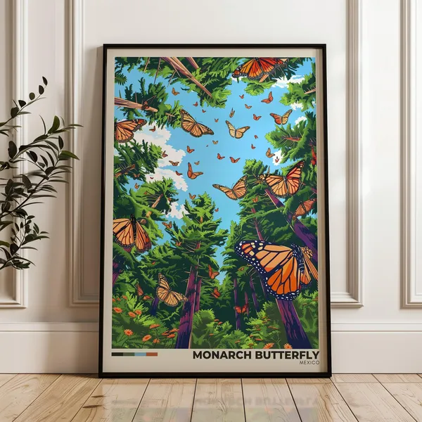 Monarch Butterfly Mexico Travel Poster Art Print