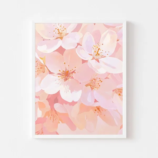 Pink Cherry Blossom Painting, Vintage Floral Art Print