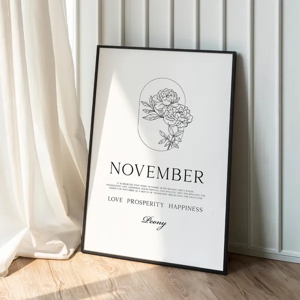 November Birth Flower Peony Minimal Line Art