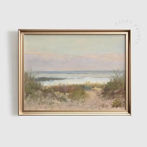 Vintage Coastal Landscape Print, Neutral Beach Dunes