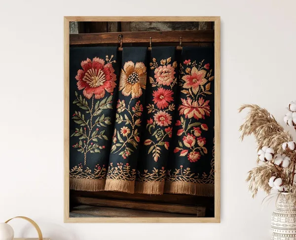 Lithuanian Emaitija Embroidery Art Print, Folk Floral