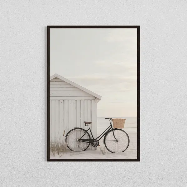 Bicycle Beach Hut Coastal Minimalist Art Print