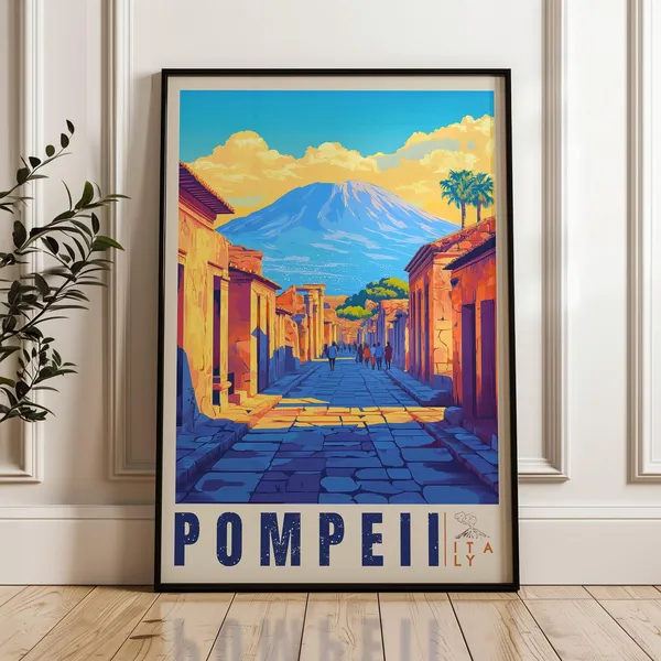 Pompeii Italy Travel Poster, Vesuvius Art Print
