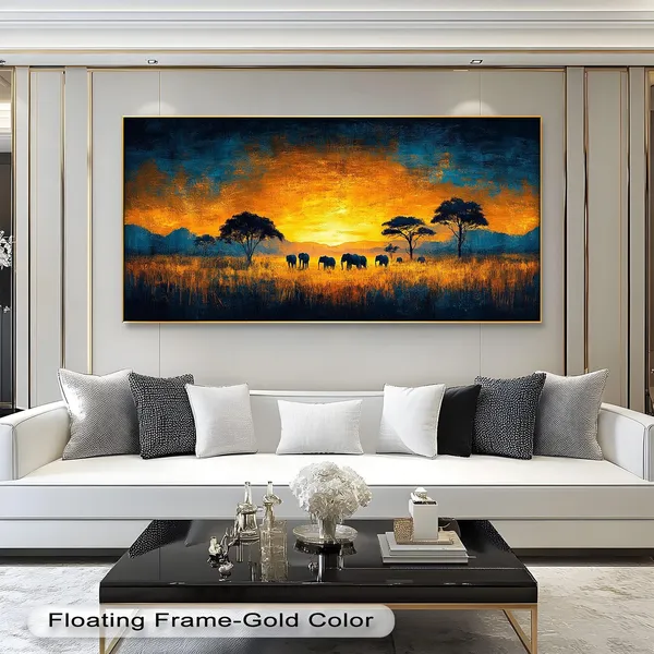 Panoramic Elephant Sunset Wall Art, African Safari