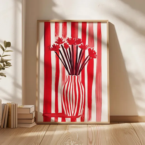 Bold Red Floral Vase Abstract Botanical Art Print